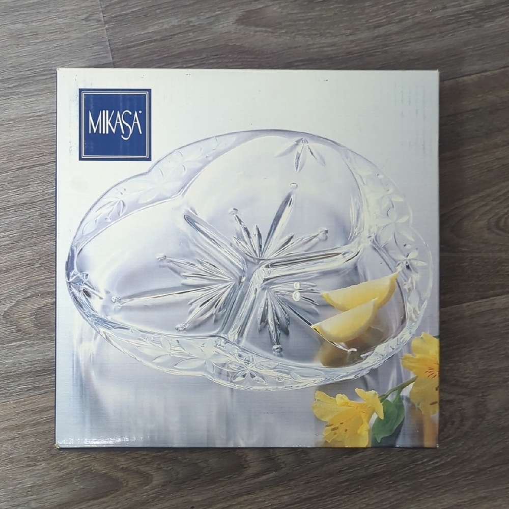 ⭐NWT Mikasa Crystal 3 Divided Serving Platter